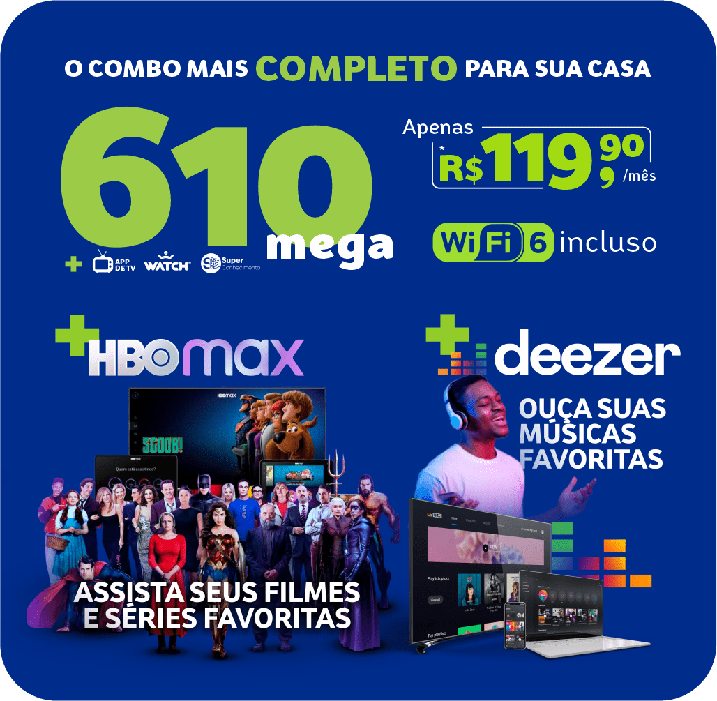 Internet Fibra optica + HBO Max + Deezer - mobile